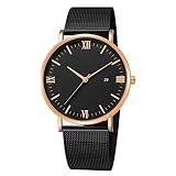 EARS Damen Analog Quarz Uhr Mode Casual Schlank Edelstahl Uhren für Frauen Klassiker Luxus Business Design Luxus Quarz Ultradünne 8mm Edelstahl Zifferblatt Lederband Armbanduhr (G)