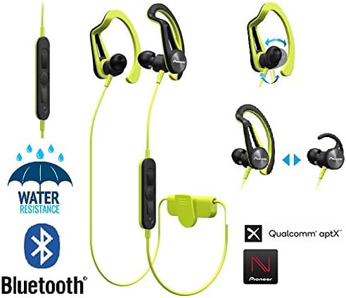 Pioneer ES-E7BT(Y) wireless, noise isolating, Sweatproof and water resistant with “3D Active Fit” and inline microphone for smart phones