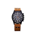 Rcool Retro Vintage wasserdicht Datum Leder Armband Armee Quarzuhr für Herren Braun