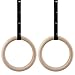 Price comparison product image FEMOR Wooden Gymnastic Rings,Home Fitness Ring, Pro Olympic Gym Ring for Strength Suspension Crossfit Training with Adjustable Buckles Straps,150KG Load Each Ring,Birch,28mm