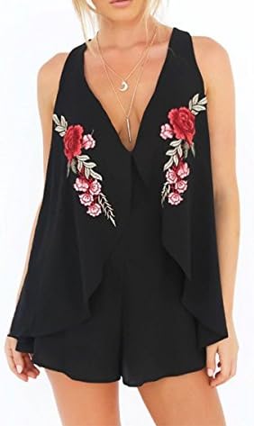 Sexy V-Neck embroidery loose chiffon shirt female black sleeveless shirt ,XL