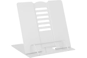 TAASMOOG Metal Book Stand, Book Holder, Multifunctional Metal Reading Rack Adjustable Angle Portable Recipe Document Music Book Stands Holders for Office School Library Home (White)