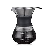 Jarra de vidrio borosilicatado: hecha de vidrio de borosilicato no poroso, no absorberá sabores y es resistente al calor. Puede mantener el café caliente colocando la cafetera directamente sobre una estufa de cristal o la llama de gas a fuego lento.