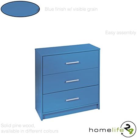 Chest of drawers, Bedroom chest, Sideboard, Modern Chest of drawers, Bedroom drawers, Bedroom chest of drawers, Long Chest of drawers, Blue finish bedroom drawers, Solid pine wood, 3 drawers