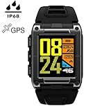 Smartwatch Multisport Fitness Uhr hr, eingebautes GPS + Compass Stopwatch wasserdicht ip68 Schwimmen wandern Radfahren pulsmesser mit schrittzähler für Damen Herren,Black