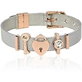 SUNIANA® - Mesh Armband Set mit Charms || Taken || individuell erweiterbar | Charmband (Silber & Rosegold)