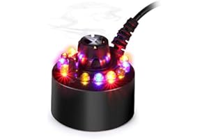 PAIDUOJI couleur changeante 12 lumières LED brumisateur eau fontaine étang Fogger air humidificateur atomiseur avec adaptateur secteur (Noir)