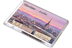AWS Magnete Torino calamita in PVC Rigido Città Italia Fridge Magnet da frigo in plastica Dura con Immagine Fotografica Panorama Mole antonelliana Tramonto