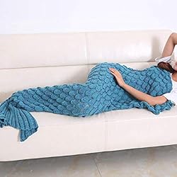 Manta de Cola de Sirena por YOWAO, Escamas de Pescado Patrón Suave Todas las Temporadas Mantas para Dormir (Lago Azul -1, Adultos)