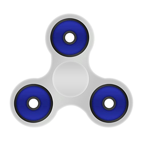 iXium Tri Fidget Spinner Hand Finger Stress Toy Pocket Desk Focus Center Bearings - White / Blue