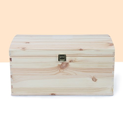 VENKON – Holztruhe mit gewölbtem Deckel aus Massivholz mit Metallverschluss – Kiefer naturbelassen unbehandelt – ca. 35 x 25 x 19 cm - 4