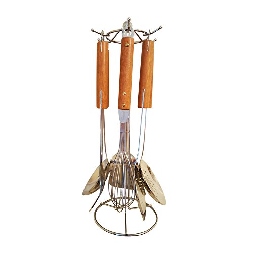 Transcend 6-teiliges Küchenhelfer Set mit Ständer – Pfannenwender Suppenkelle Fleischgabel Schlitz Turner Egg Beater Skimmer