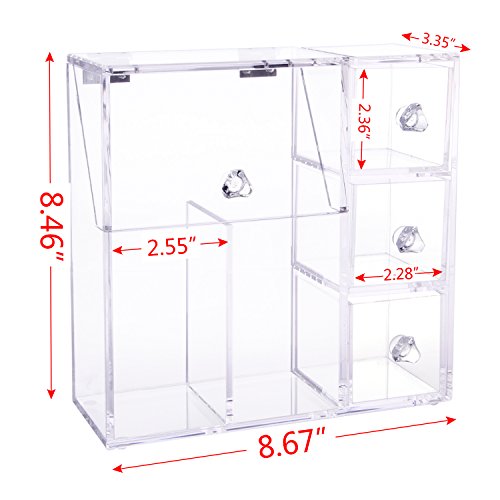 Lifewit Kosmetik Organizer Makeup Aufbewahrung Sortierkasten mit 3 Schubladen Acrylic Pinsel Aufbewahrung mit weiße Perle Kosmetikorganiser mit Deckel - 7