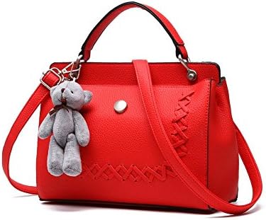 Emotionlin Women's Puzzle Pieces Retro Wind Bear Bag Single Shoulder Bag Faux Leather Celeb Style Bag(Red)