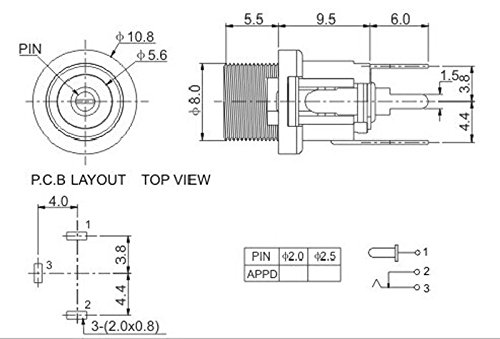 Hrph 10pcs DC Netzsteckdose Weibliche Ladegerät Power Socket 3 Pin DIP DC-025M Pin 5,5 mm x 2,1 mm - 6