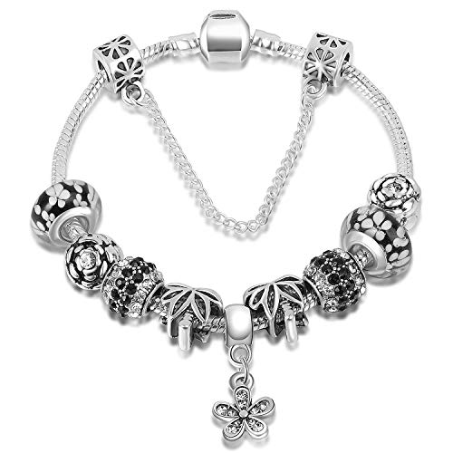 ATE Charm Pulsera Abalorios Cristales con Cadena Seguridad Regalo para Mujeres JWB14