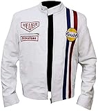 Lederliche Herrenjacke Le Mans Steve McQueen Gulf - Weiße Lederjacke - 4XL