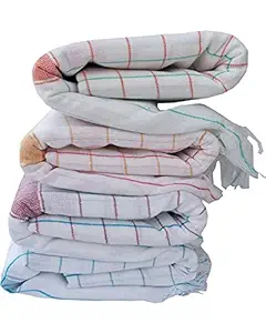 R K Textiles Mens and Womens Cotton Handloom Checks Light Weight, Fast Absorbing Bath Towels (White, 30 x 60 inch) - Pack of 2