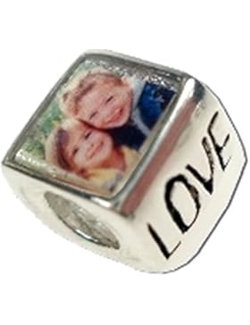 Quiges Fashion Jewels 925 Silber Foto Charm Bead (für eigene Foto) LOVE kompatibel mit Pandora