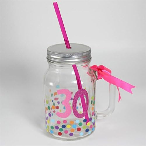 Age Spotty Mason Glass Jar with Handle &amp; Straw - 30th Birthday Gift