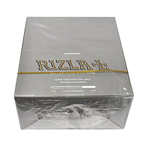 RIZLA SILVER KING SIZE ULTRA SLIM ROLLING PAPER BOX OF 50 BOOKLETS by Rizla