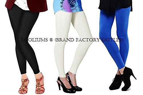 ROOLIUMS ® (Brand Factory Outlet) - Womens Cotton Lycra 160 GSM Ankle Length Leggings Combo Pack of 3 (Black, White, Blue) - Free Size RS.419 (58.00% Off) - Amazon