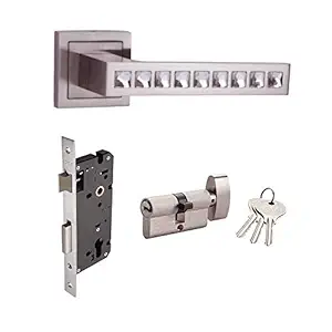 IPSA Auro Rose Rosette Lever Mortise Door Handle Lockset with One Side Knob-One Side Key Cylinder and Lock Body