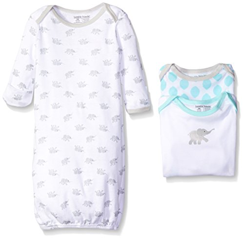 Luvable Friends Baby Unisex "Elephant Romp" 3-Pack Gowns - white, 0 - 6 months