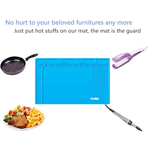 PHIMIITA Lötmatte Silizium-Lötmatte, Magnetisches Projekt Arbeitspad mit 13,8 x 9,8 Zoll, Wartungsplattform Schreibtischmatte, Hitzebeständige Isolierung 500 ℃ für BGA Lötkolben Reparatur Station Mobiltelefon Uhr PC und mehr - 5