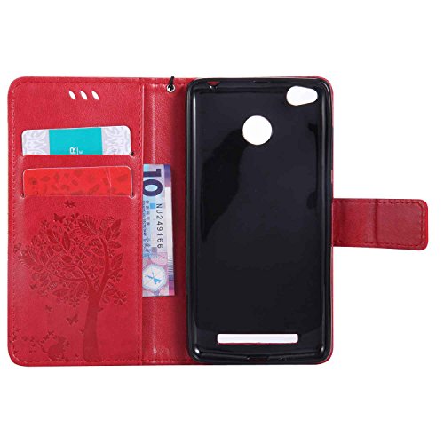 Guran   Funda de Cuero Para Xiaomi Redmi 3   3S   3 Pro Smartphone Funci  n de Soporte con Ranura para Tarjetas Flip Case Cover-rojo