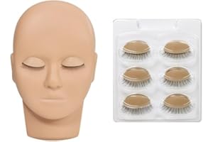 ANNAFRIS Extensión de Pestañas Cabeza de Maniquí Ojos Extraíbles Cabeza de Maniquí de Práctica Entrenamiento de Extensión de Pestañas Con 4 Pares de Ojos Extraíbles(Head C-Skin)