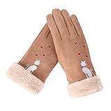 Cebbay Gants d'Hiver Gants Pour Femmes, Gants De Sport En Plein Air Pas cher En Peluche Avec Fourrure Imprimé Vintage Élégant Et Moderne Gants d'Épaississement(Kaki)