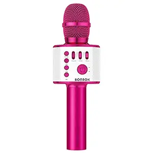 BONAOK Karaoke Microphone Bluetooth Wireless, Portable Karaoke Machine Mic Speaker for Kids and Adults Home Party Birthday(Rose Red)