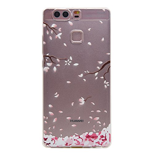 Huawei P9 Hülle,Huawei P9 TPU Silikon Handy Hülle Schutzhülle, Cozy Hut Plum Blume Muster Stoßdämpfend Transparent TPU Silikon Schutz Handy Hülle Case Tasche Silikon Crystal Case Durchsichtig Schutzhülle Etui Bumper für Huawei P9 (5,2 Zoll) - Pflaumenblüte