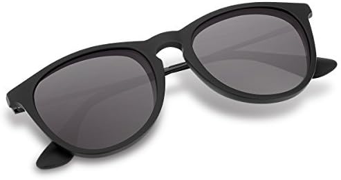 Polarized Round Sunglasses, Matt Black Lightweight Round Shades Womens/Mens by Wenlenie