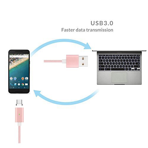 [Die neue Version]Magnet USB C Kabel auf USB 3.0 A- Lebenslange Garantieserie -TUOYA Magnetisches USB-C Ladekabel- Fast Charging-Magnetisches Type C Ladekabel Kabel – Type C Datenkabel Hochwertig mit LED Statusanzeige für Android Smartphones OnePlus 3 Huawai Mate Honor Google Pixel Nexus HTC Xperia Samsung Galaxy Type-C-Geräten (1*Pack Pink) - 5