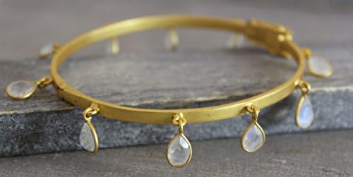 Moonstone Gold Plated 925 Sterling Silver Cuff Bangle Bracelet