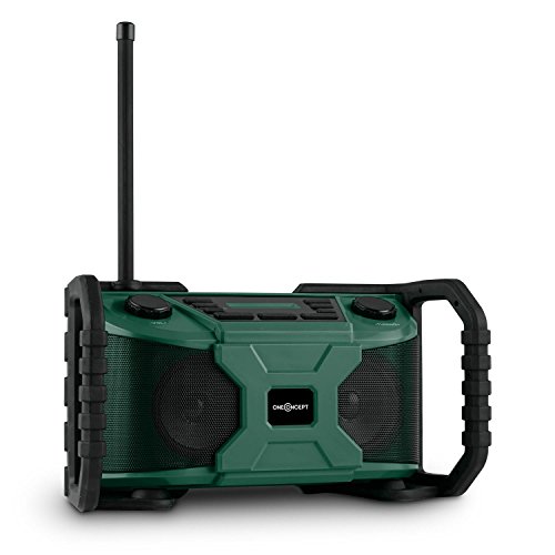 oneConcept Worksite Outdoor Baustellenradio Bluetooth Lautsprecher (spritzwassergeschützt, DAB+, UKW, MP3-fähiger USB Port, Weckfunktion, Batterie- oder Netzbetrieb) grün