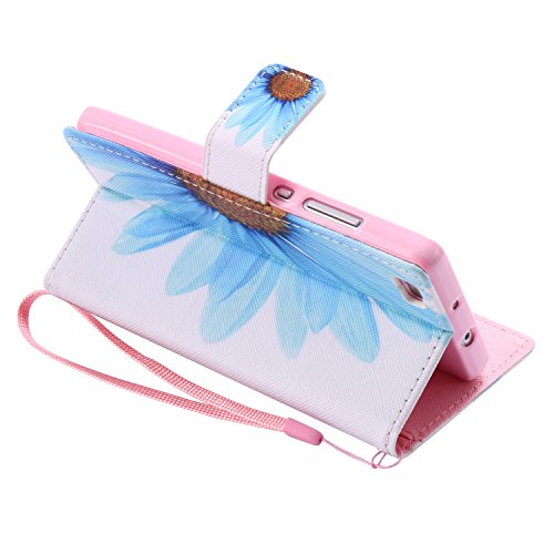 Feeltech HUAWEI P8 Lite Hülle PU-Leder und Brieftasche Bunte Muster Fall mit Magnetverschluss, Hybrid-Kickstand mit Stand-Funktion, schlagen Sie schützende weiche TPU Stoßstangenabdeckung und Kreditkartenhalter für HUAWEI P8 Lite Handgelenk Bügel-Buch-Art-Geldbeutel-Tasche mit 2 In 1 Berühren Sie Stift – Sonnenblume - 4