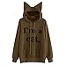 Produktbild Sweatshirts Damen Katze Aufdruck CLOOM "I am a cat " Schöne Baggy Kapuzenpullover Drucken Hoodie Niedlich Bluse Oversized Elegant Einfarbige College Freizeit Mädchen Kuschelpullover (2XL, Kaffee)