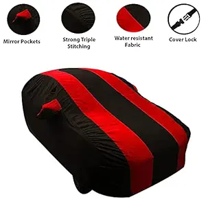 SMD Body Cover for Tata Tiago with Mirror Antenna Pockets (Full Sized, Full Bottom Elastic, Red & Black Stripe Design)