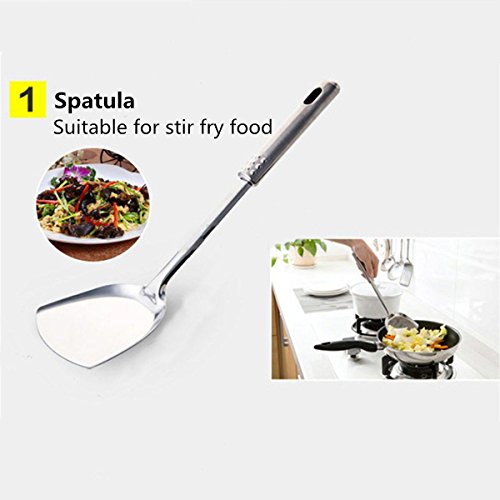 zooarts 5 Stück Edelstahl Küchenutensilien-Set Küche Kochen Tools Löffel Spatel Schöpflöffel - 5