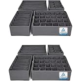 Drawers Underwear Organiser 8 Pieces - Foldable Storage Boxes Fabric Boxes for Socks Bra - Drawer Insert for Cupboard & Chest of Drawers - Space Saving Organiser System - Grey