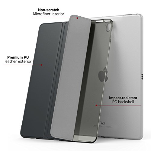 MoKo Hülle für Neu iPad Pro 12.9 2017 – PU Leder Tasche Schutzhülle Schale Smart Case mit Translucent Rücken Deckel, mit Auto Schlaf / Wach Funktion und Stanfunktion für Apple New iPad Pro 12.9 Zoll 2017 Tablet, Space Grau - 2