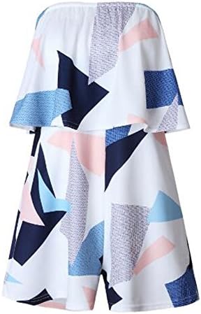 SWEETFISH Women Off Shoulder Romper Strapless Floral Beach Shorts Jumpsuit (EU XLarge, White)