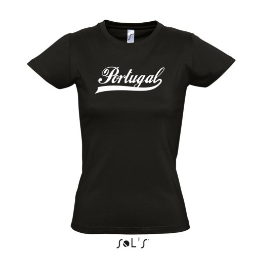 Damen T-Shirt – Portugal Oldschool LÄNDERSHIRT EM / WM FAN Trikot S-XXL , Deep black – weiß , S