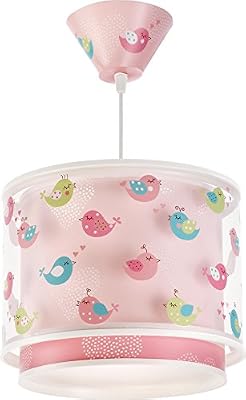 Dalber 60292 Lampe à suspendre, motif oiseaux et petits cœurs, en plastique, rose, 26,5 x 26,5 x 21 cm