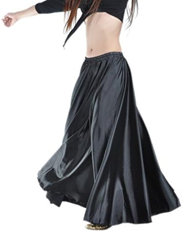 SHOLIND Womens Belly Dance Satin Long Dress Flamenco Costume Skirt (Black)