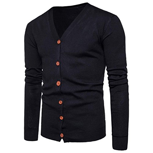 Preisvergleich Produktbild Elecenty Herren Sweatshirt strickpullove Cardigan Mantel, Sweatjacke Winterjacke Übergangsjacke strickmantel Strickwaren Männer V-Ausschnitt Winterpullover Outwear Jacket (L, Schwarz)