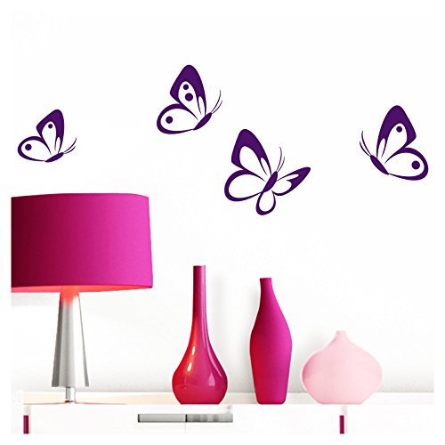 Grandora W697 Pegatina Pared 4 Set Mariposas - Violeta, 8-10 cm
